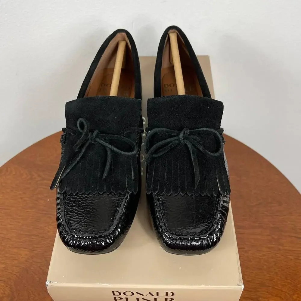 New Donald Pliner Breezy Loafer in Black Leather / Suede Women's Size 5